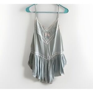 Willow Creek Nightgown Babydoll Blue Lace Ruffle Slip Sleepwear VTG Style Large